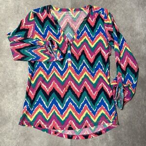 Lilly Pulitzer Shirt Blouse Janelle Button Up Chevron Print Women's Size M